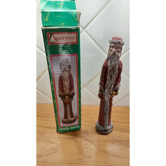 Traditions‎ Pencil Old World Brown Santa Figurine - Picture 1 of 4